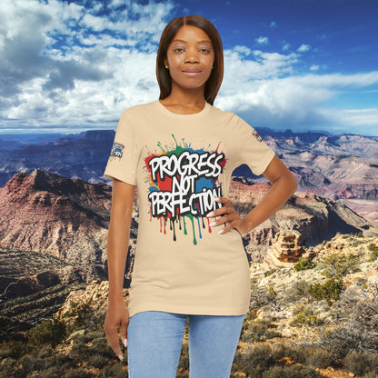 💥 Vibrant   💥   Eye-catching   💥   Motivational    💥 All  Over Print   💥 Unisex T-shirt  💥   Progress  Not  Perfection   💥  Art-Inspired   💥  Apparel  💥  Sizes  XS  x  4XL 💥