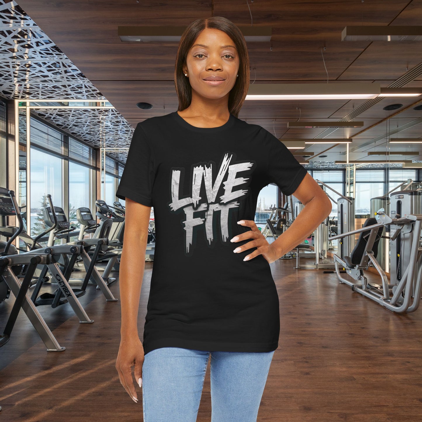 LIVE FIT Unisex Jersey Tee - Fitness Shirt - XS - 4XL -  Workout Apparel -  Motivational T-Shirt - Casual Wear - Gift for Fitness Enthusiasts