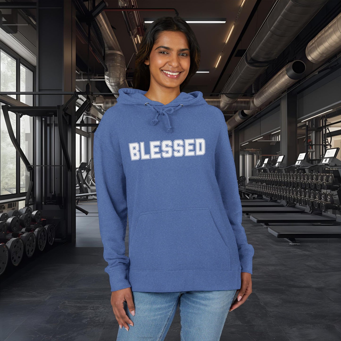 Blessed Hoodie — Cozy French Terry Pullover - with - White - Bold Front & Back Text - Holiday Gift - Fitness