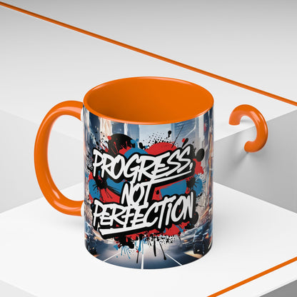 Progress Not Perfection! Graffiti Style Mug - Vibrant Design - 11oz/15oz - 8 Colors