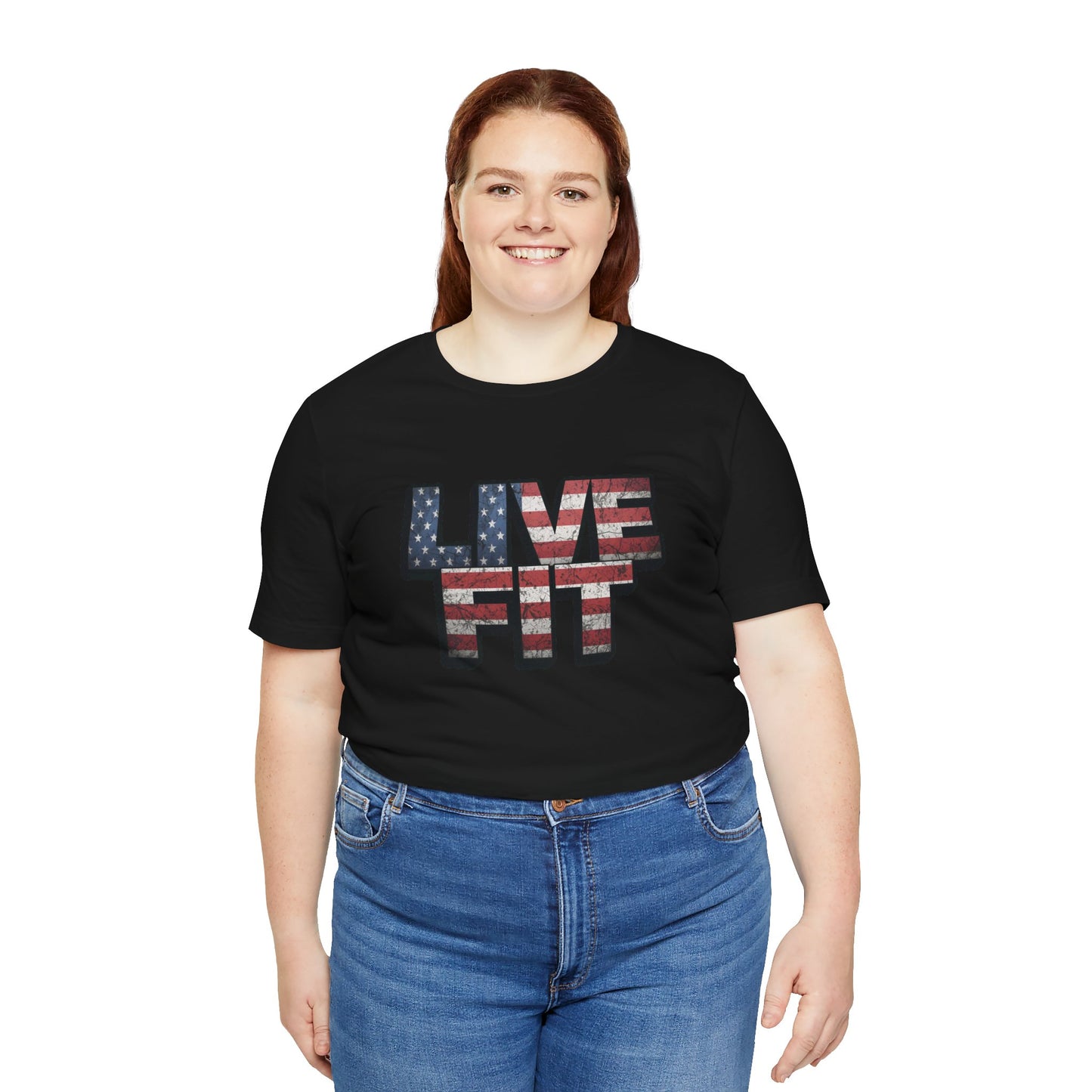 LIVE FIT Patriotic T-Shirt - American Flag Red White Blue - Unisex Fitness Tee