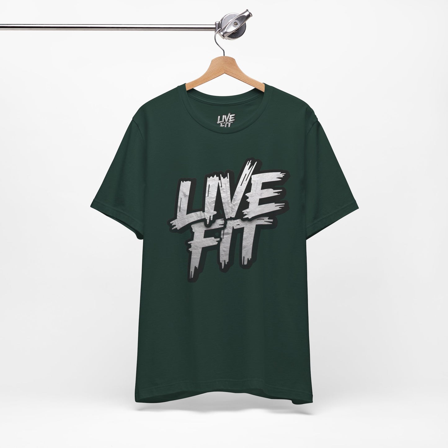 LIVE FIT Unisex Jersey Tee - Fitness Shirt - XS - 4XL -  Workout Apparel -  Motivational T-Shirt - Casual Wear - Gift for Fitness Enthusiasts
