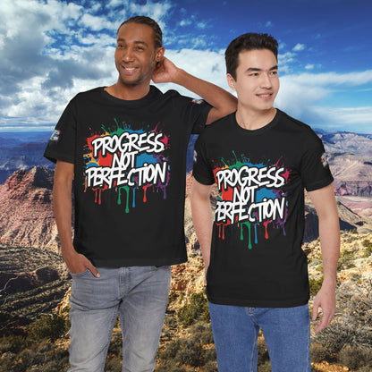 💥 Vibrant   💥   Eye-catching   💥   Motivational    💥 All  Over Print   💥 Unisex T-shirt  💥   Progress  Not  Perfection   💥  Art-Inspired   💥  Apparel  💥  Sizes  XS  x  4XL 💥
