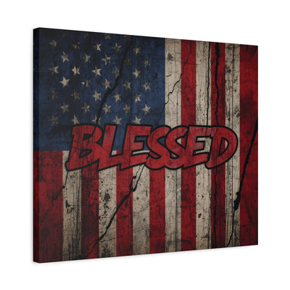 Blessed Patriotic Canvas Wall Art, Americana Decor, Home Wall Decoration, Rustic Flag Artwork, US Flag Decor