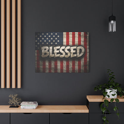 Blessed American Flag Canvas Wall Art, Patriotic Home Decor, Inspirational Gift, Rustic Wall Decor, Americana Artwork
