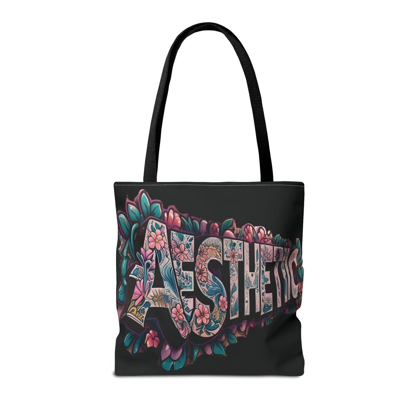 Eye-Catching - Aesthetic - Black Floral Tote Bag - Shopping Bag - Eco-Friendly Grocery Tote - Boho Style Handbag - Gift  for Art Lovers - Travel Accessory -