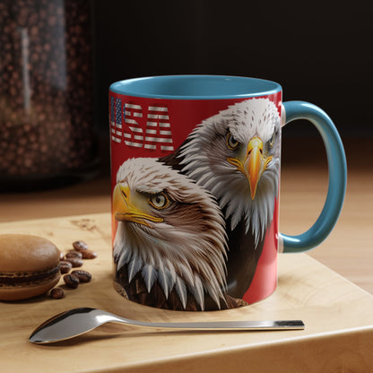 Patriotic Bald Eagle Accent Mug - Red White & Blue - 11oz/15oz - 4 Colors