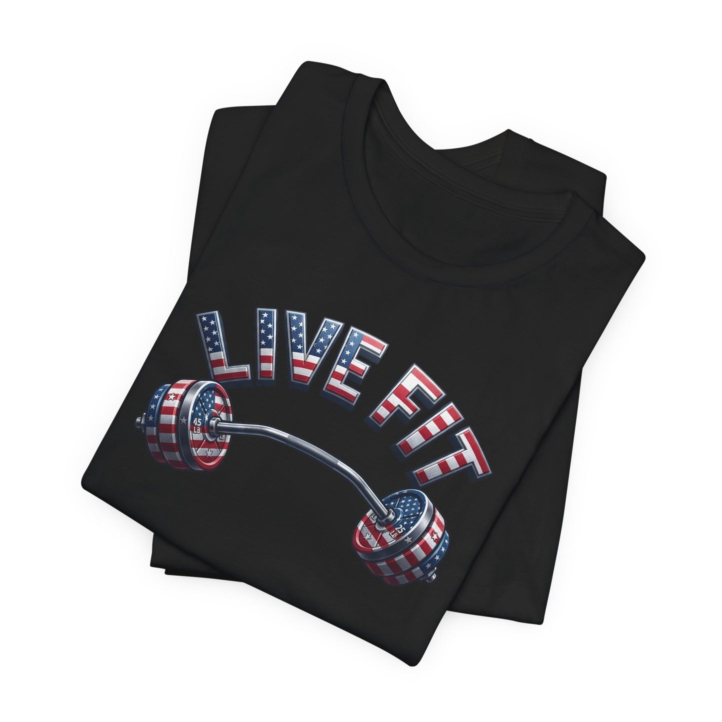 LIVE FIT American Flag Barbell T-Shirt | Patriotic Gym Tee – LIVE FIT