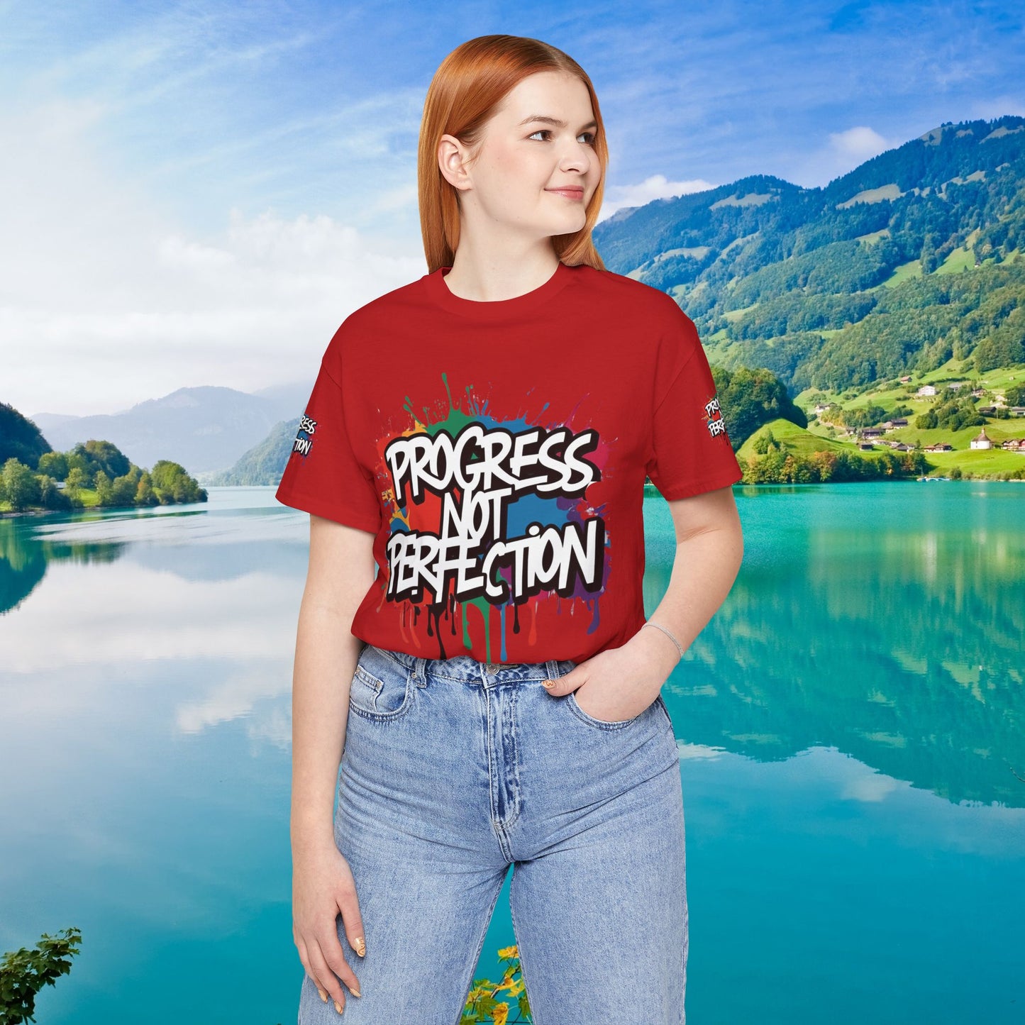 💥 Vibrant   💥   Eye-catching   💥   Motivational    💥 All  Over Print   💥 Unisex T-shirt  💥   Progress  Not  Perfection   💥  Art-Inspired   💥  Apparel  💥  Sizes  XS  x  4XL 💥