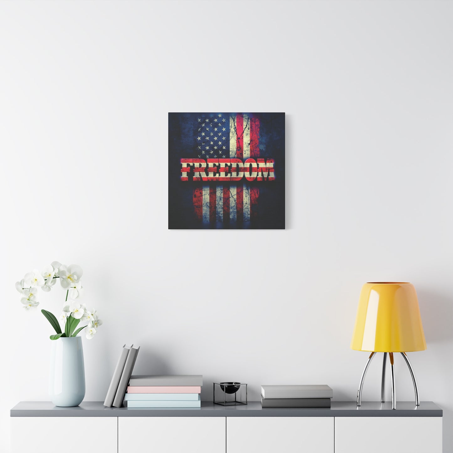 Patriotic Wall Art Print - Freedom Design Canvas Decor - American Flag Red White & Blue Artwork - Christmas Gifts - Independence Day Decoration - Home Gallery Piece -