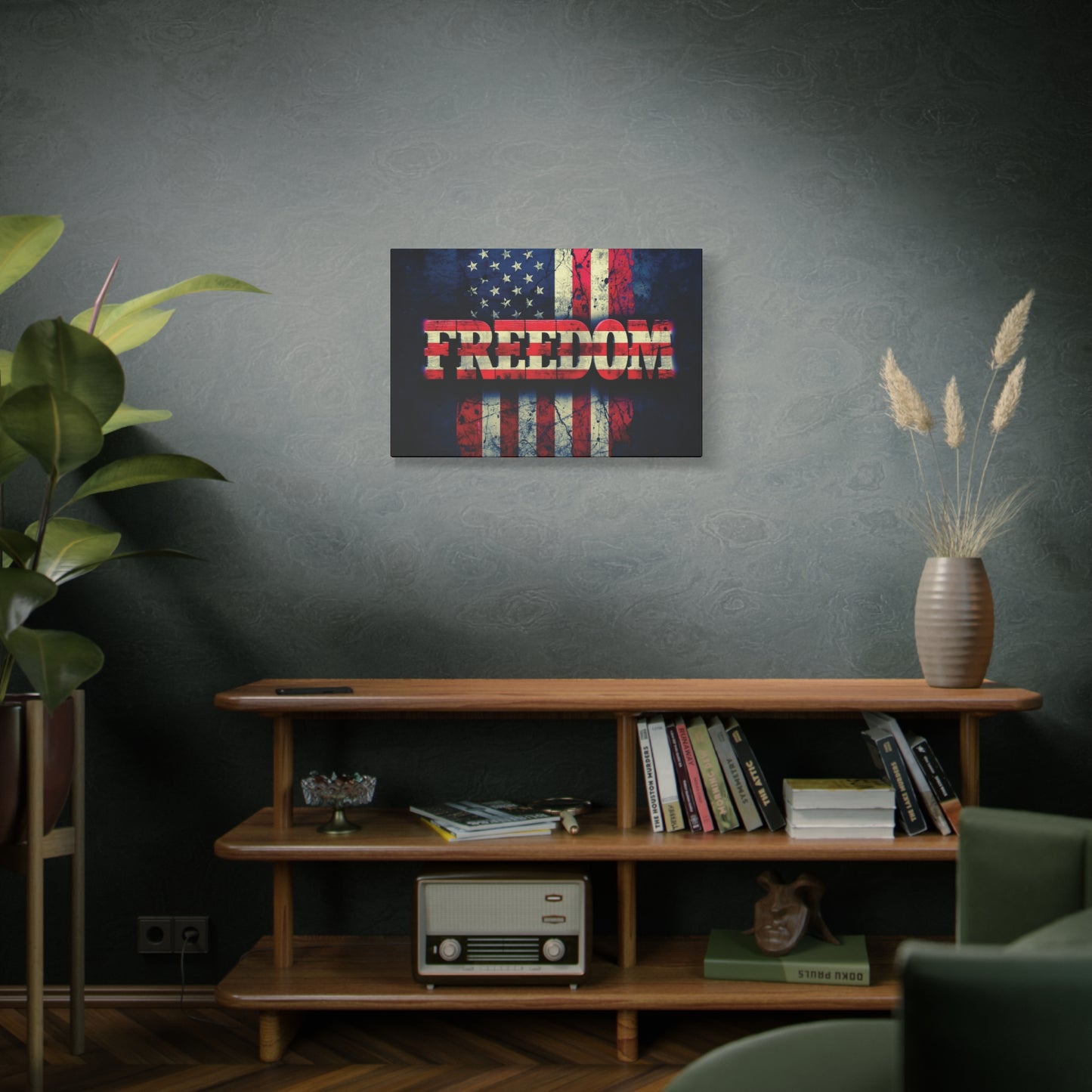 Patriotic Wall Art Print - Freedom Design Canvas Decor - American Flag Red White & Blue Artwork - Christmas Gifts - Independence Day Decoration - Home Gallery Piece -