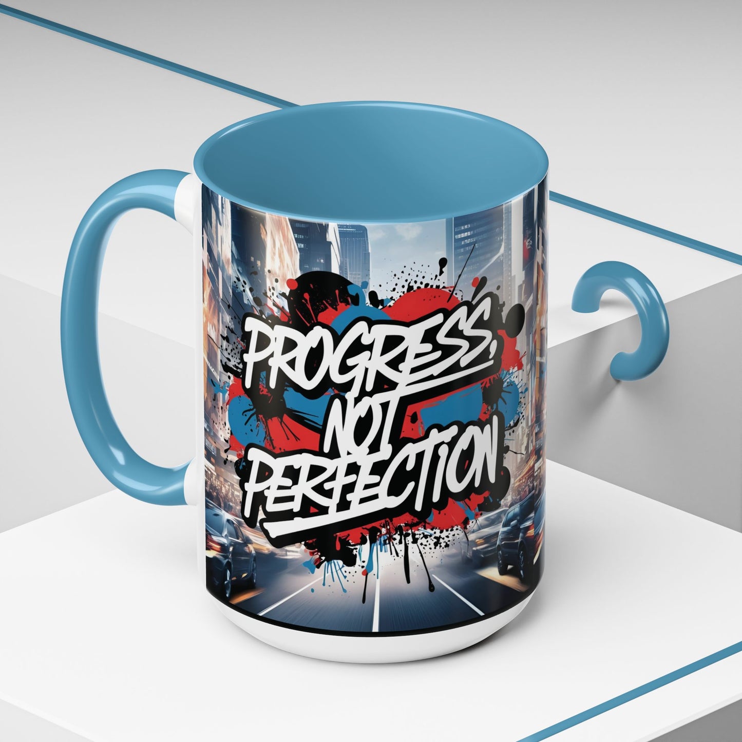 Progress Not Perfection! Graffiti Style Mug - Vibrant Design - 11oz/15oz - 8 Colors