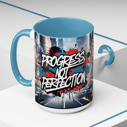 Progress Not Perfection! Graffiti Style Mug - Vibrant Design - 11oz/15oz - 8 Colors
