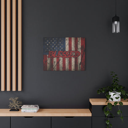 Blessed Patriotic Canvas Wall Art, Americana Decor, Home Wall Decoration, Rustic Flag Artwork, US Flag Decor