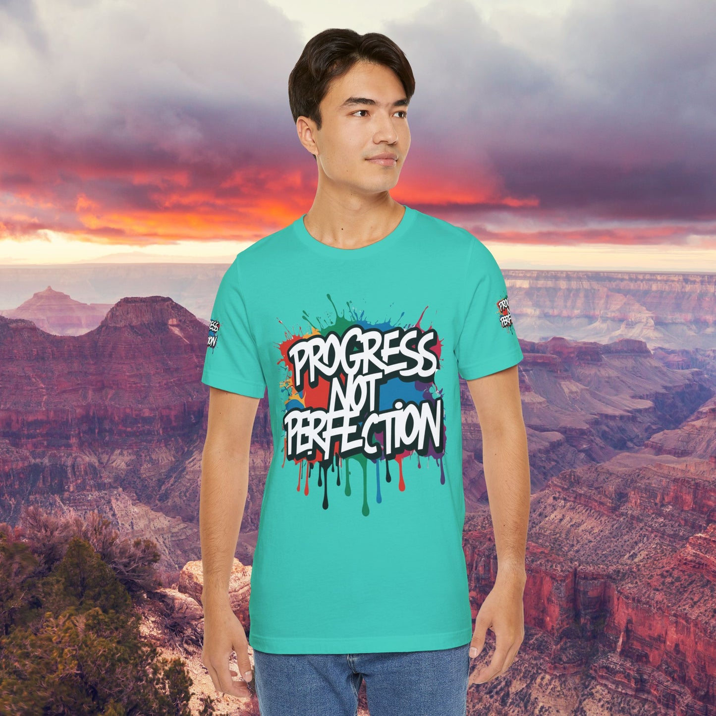 💥 Vibrant   💥   Eye-catching   💥   Motivational    💥 All  Over Print   💥 Unisex T-shirt  💥   Progress  Not  Perfection   💥  Art-Inspired   💥  Apparel  💥  Sizes  XS  x  4XL 💥