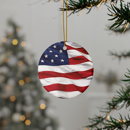 Patriotic - American Flag - Red White & Blue - Ceramic Ornaments - 2-Sided Holiday Decor -  Set of 1, 3, 5, or 10