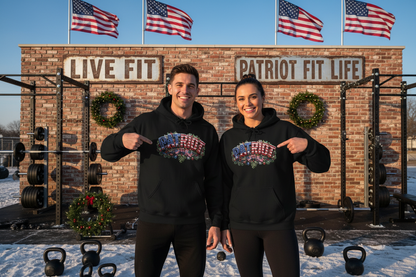 Patriot Christmas Hoodie - Arched PATRIOT Flag & Wreath Americana Graphic | Unisex S-5XL