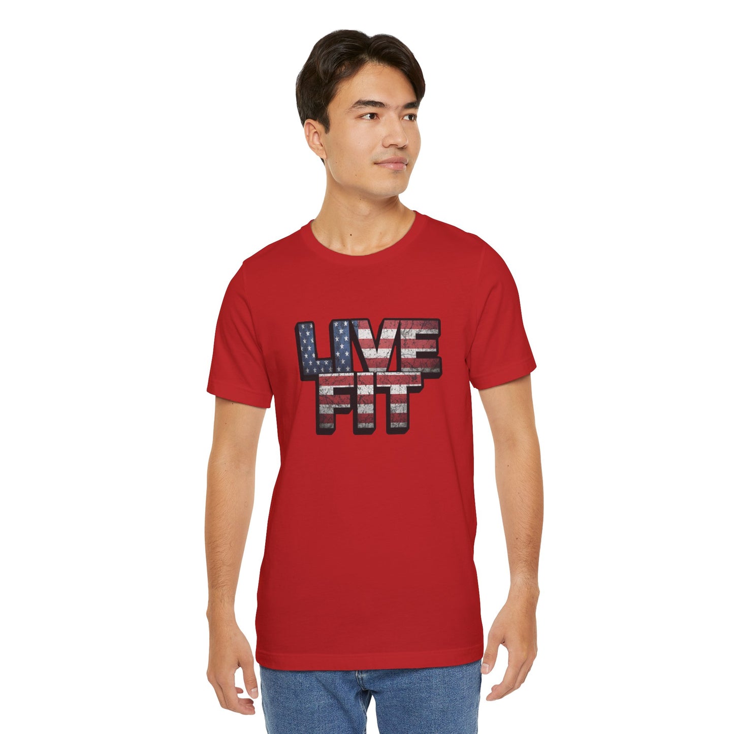 LIVE FIT Patriotic T-Shirt - American Flag Red White Blue - Unisex Fitness Tee
