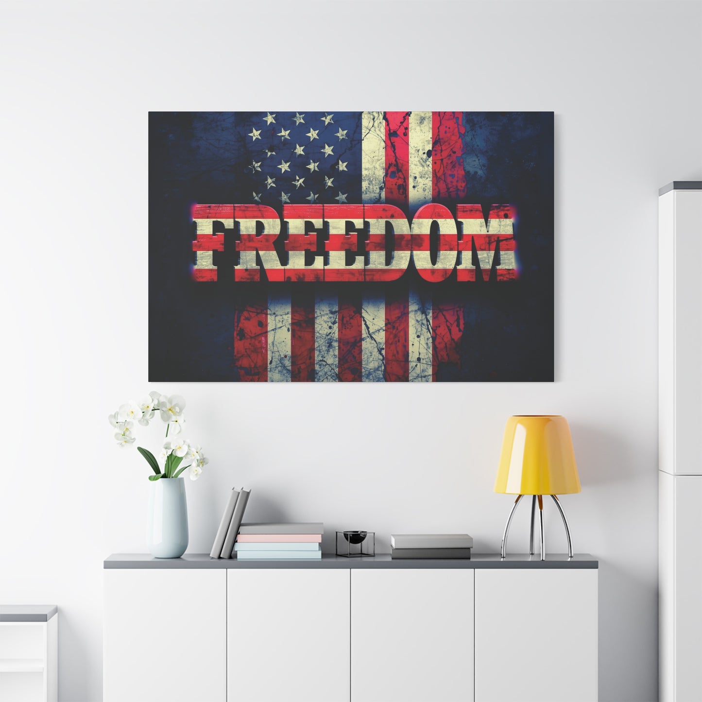 Patriotic Wall Art Print - Freedom Design Canvas Decor - American Flag Red White & Blue Artwork - Christmas Gifts - Independence Day Decoration - Home Gallery Piece -