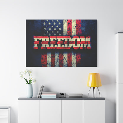 Patriotic Wall Art Print - Freedom Design Canvas Decor - American Flag Red White & Blue Artwork - Christmas Gifts - Independence Day Decoration - Home Gallery Piece -