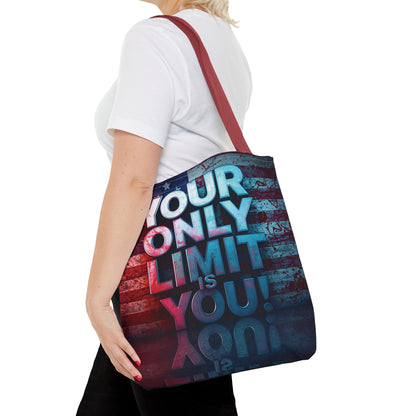 Motivational Tote Bag, Your Only Limit is You!, Inspirational Gift, USA Flag Design, Eco-Friendly Everyday Tote