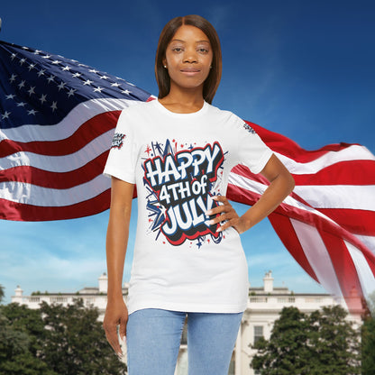 Happy 4th Of July Unisex Jersey Short Sleeve Tee, Independence Day T-Shirt, Patriotic Shirt, Red White Blue Tee, USA Celebration Top
