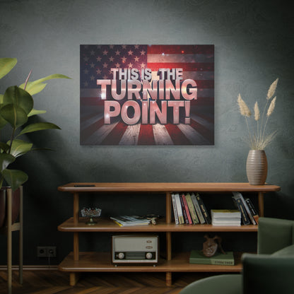 Gallery Wrapped Canvas Wall Art - Charlie Kirk Inspired - This Is The Turning Point! - Red White Blue - American Flag Backdrop Design - Multiple Sizes -
