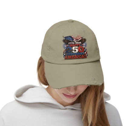 250th American Flag Fireworks Distressed Cap — 1776-2026 Patriotic Hat