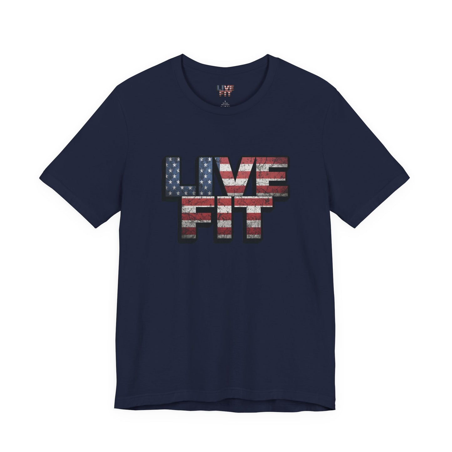 LIVE FIT Patriotic T-Shirt - American Flag Red White Blue - Unisex Fitness Tee