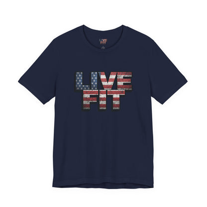 LIVE FIT Patriotic T-Shirt - American Flag Red White Blue - Unisex Fitness Tee