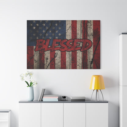 Blessed Patriotic Canvas Wall Art, Americana Decor, Home Wall Decoration, Rustic Flag Artwork, US Flag Decor