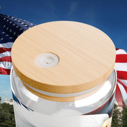 Patriotic American Eagle Sipper Glass - 16oz with Bamboo Lid & Straw - USA Gift