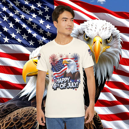 Happy 4th of July,  Print Design, Unisex T-Shirt, Patriotic Print Design, Independence Day Shirt, Red White Blue Shirt, USA Tee Gift, Gift For Her, Gift For Him, American Flag, Bald Eagle