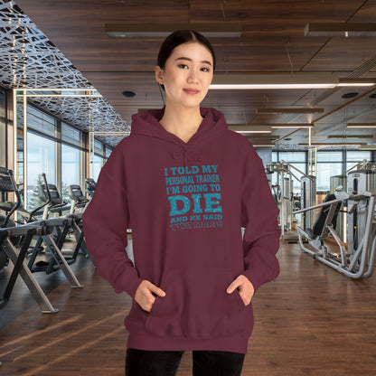 Funny - I Told My Personal Trainer That I'm Going To Die And He Said Two More!  - Design - Workout Hoodie - Sizes - S - 5XL - Gym Humor Sweatshirt - Personal Trainer Gift - Fitness Motivational Apparel