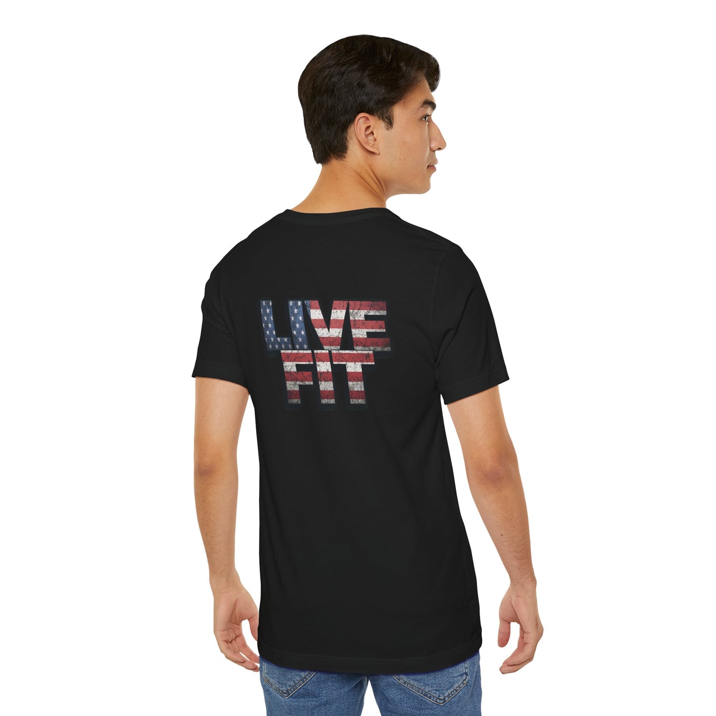 LIVE FIT Patriotic T-Shirt - American Flag Red White Blue - Unisex Fitness Tee