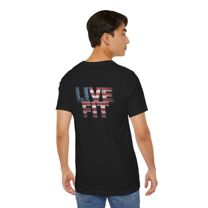 LIVE FIT Patriotic T-Shirt - American Flag Red White Blue - Unisex Fitness Tee