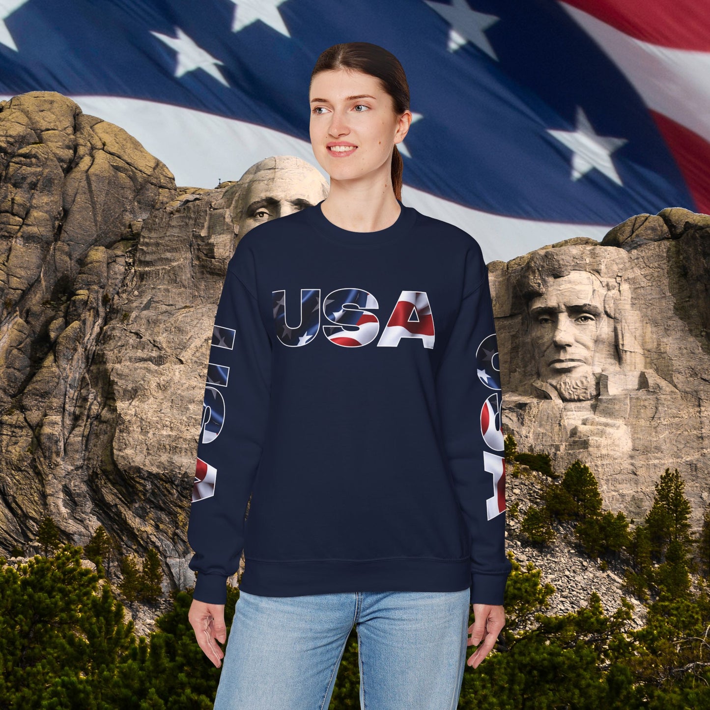Patriotic USA Red White Blue - Crewneck Sweatshirt - Unisex Pullover - S-5XL