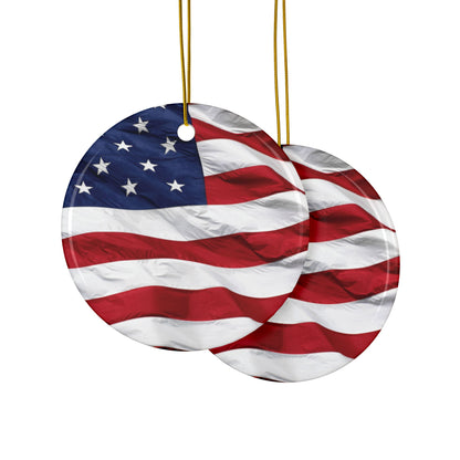 Patriotic - American Flag - Red White & Blue - Ceramic Ornaments - 2-Sided Holiday Decor -  Set of 1, 3, 5, or 10