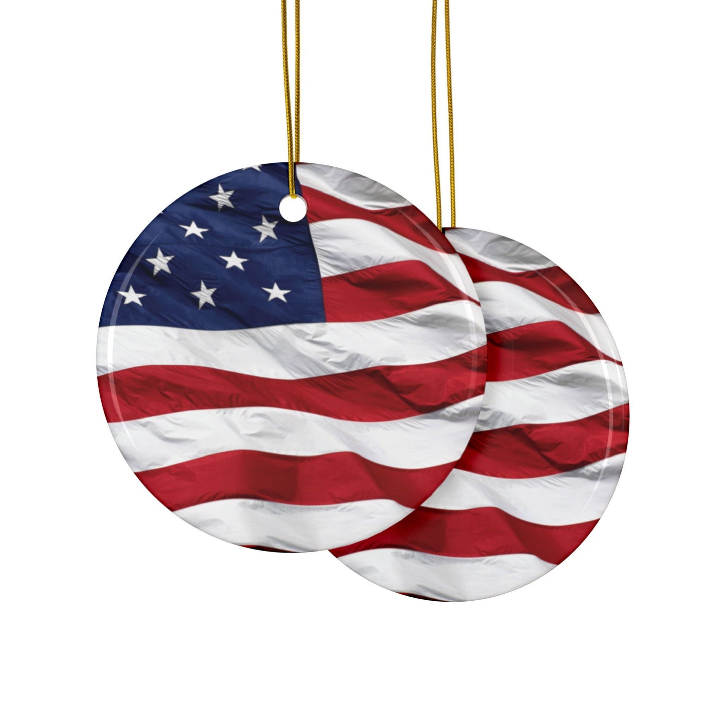 Patriotic - American Flag - Red White & Blue - Ceramic Ornaments - 2-Sided Holiday Decor -  Set of 1, 3, 5, or 10