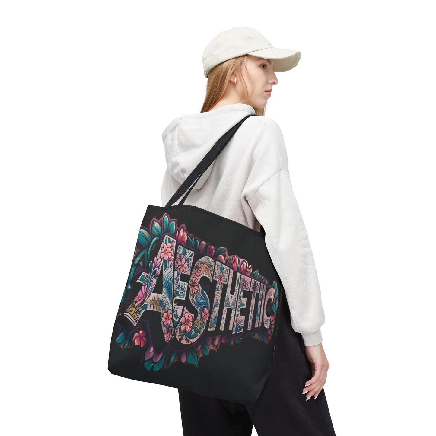 Eye-Catching - Aesthetic - Black Floral Tote Bag - Shopping Bag - Eco-Friendly Grocery Tote - Boho Style Handbag - Gift  for Art Lovers - Travel Accessory -