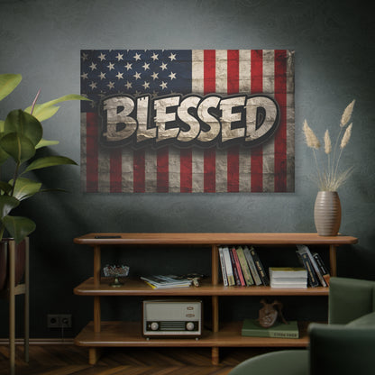 Blessed -  Vintage American Flag - Red White & Blue - Canvas Wall Art - Patriotic Home Decor -  Inspirational Gift -  Rustic Wall Decor -  Americana Artwork -