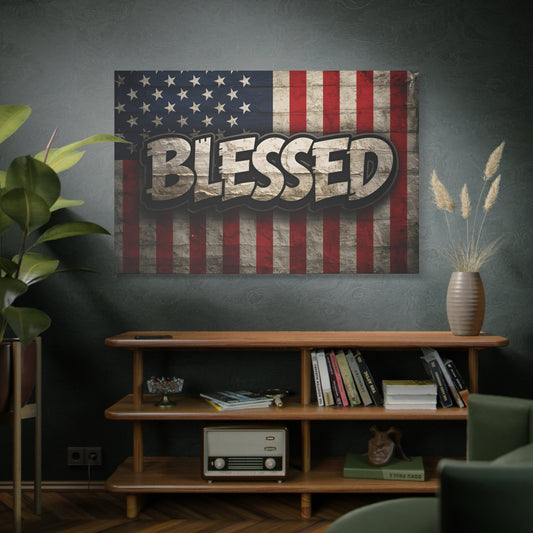 Blessed -  Vintage American Flag - Red White & Blue - Canvas Wall Art - Patriotic Home Decor -  Inspirational Gift -  Rustic Wall Decor -  Americana Artwork -