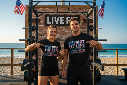 Patriot Fit Life T-Shirt — 'People That Train Hard and Love Their Country' American Flag Fitness Tee