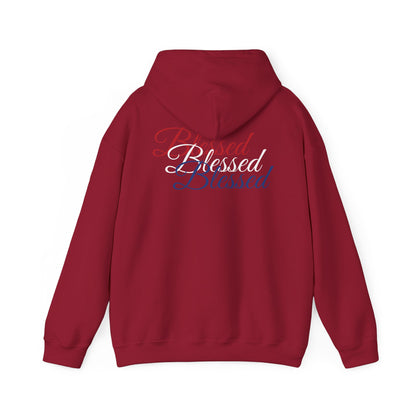 Blessed Hoodie – Patriotic Red, White & Blue Unisex Pullover Sweatshirt with Front & Back Print – Cozy, Positive Vibes Gift