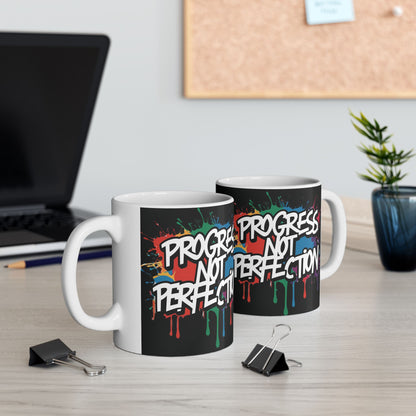 💥 Vibrant  💥Motivational  💥 Stylish  Ceramic  Mug 💥  Progress  Not  Perfection 💥 Inspiring Coffee Cup for Daily Motivation 💥  Available  In  2  Convenient  Sizes  11oz  &  15oz 💥