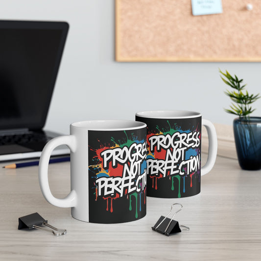 💥 Vibrant  💥Motivational  💥 Stylish  Ceramic  Mug 💥  Progress  Not  Perfection 💥 Inspiring Coffee Cup for Daily Motivation 💥  Available  In  2  Convenient  Sizes  11oz  &  15oz 💥