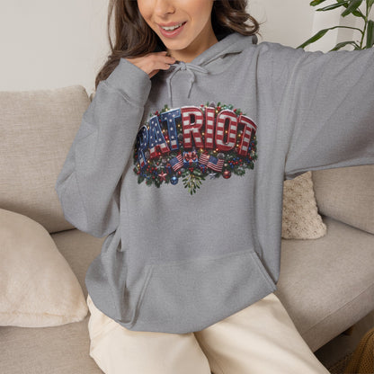 Patriot Christmas Hoodie - Arched PATRIOT Flag & Wreath Americana Graphic | Unisex S-5XL