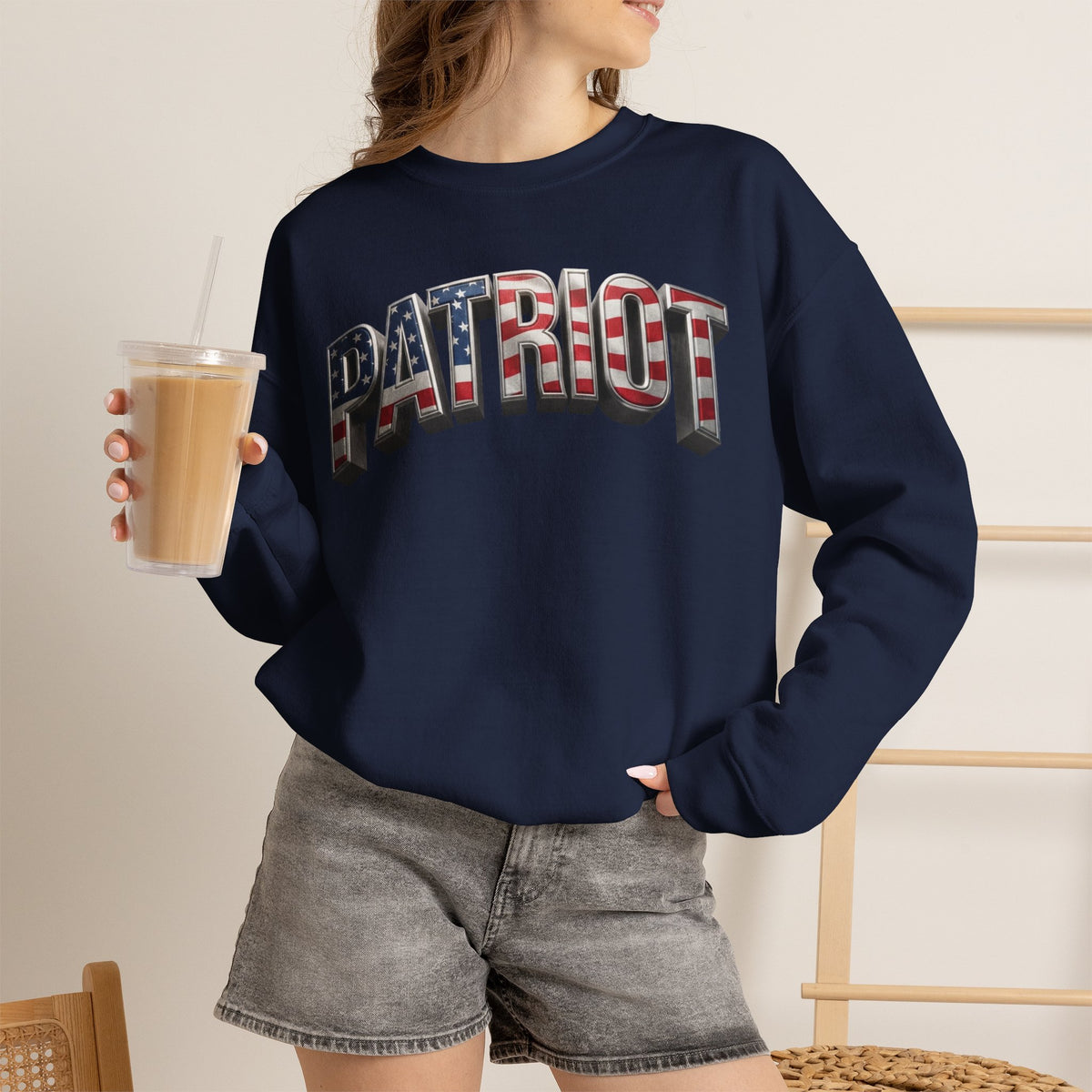 Patriot Crewneck Sweatshirt — American Flag Text Graphic