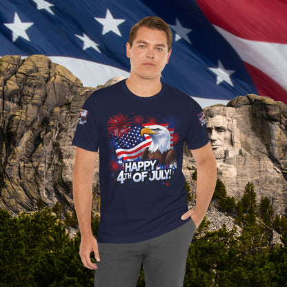 Happy 4th of July,  Print Design, Unisex T-Shirt, Patriotic Print Design, Independence Day Shirt, Red White Blue Shirt, USA Tee Gift, Gift For Her, Gift For Him, American Flag, Bald Eagle
