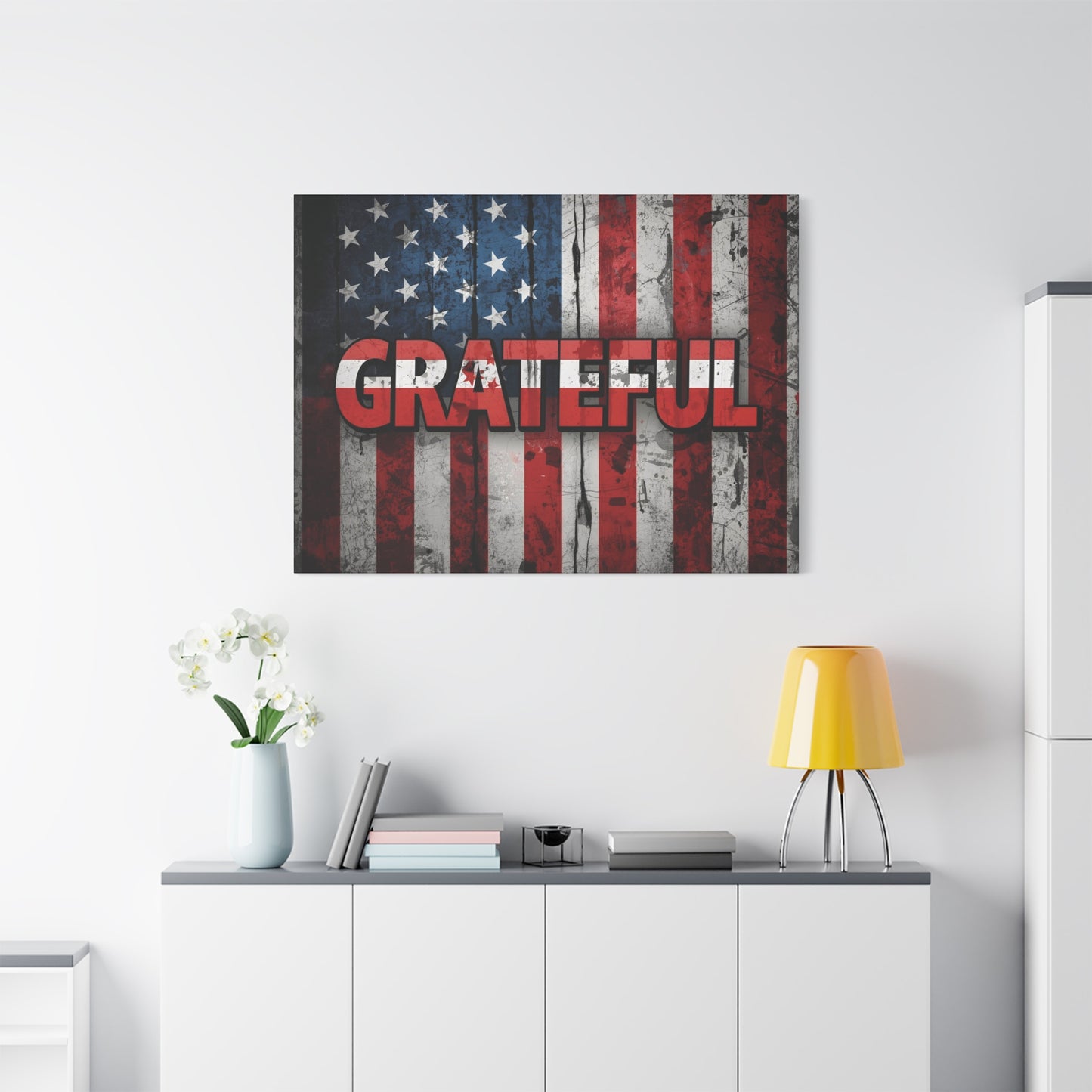 Grateful American Flag Wall Art | Patriotic Canvas Decor, Home Wall Decor, Inspirational Gift, 4th of July Decoration, Veteran's Day